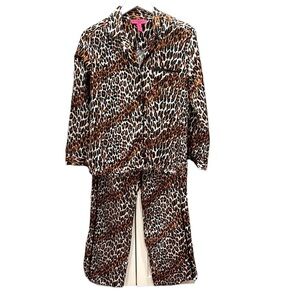 Leopard Print Women's Pajama Set - Brown/Black/White
